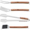 imageTramontina Barbecue Tool Set 4Piece Churrasco Line  Spatula Tongs Grill Brush Carving Fork  Stainless Steel ampamp Wood Handle  Gas Charcoal Electric Grills