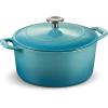 imageTramontina Bestow Enameled Cast Iron Braiser Pan with Lid 4quart BlueMedium Blue