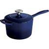 imageTramontina Bestow Enameled Cast Iron Sauce Pan with Lid 25quart Latte with Gold KnobBlue