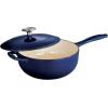 imageTramontina Bestow Enameled Cast Iron Sauce Pan with Lid 25quart Latte with Gold KnobBlue