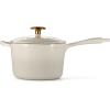 imageTramontina Bestow Enameled Cast Iron Sauce Pan with Lid 25quart Latte with Gold KnobLatte