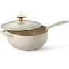 imageTramontina Bestow Enameled Cast Iron Sauce Pan with Lid 25quart Latte with Gold KnobLatte