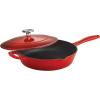 imageTramontina Bestow Enameled Cast Iron Skillet with Lid 10inch Frying Pan RedRed