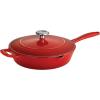 imageTramontina Bestow Enameled Cast Iron Skillet with Lid 10inch Frying Pan RedRed