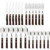 imageTramontina Cutlery Set with Steak Knives 24 Piece Sharp Knife Forks Teaspoons Tablespoons with Wooden Handles Camping Kitchen Rustic 22299050