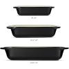imageTramontina Mae 3Piece Ceramic Porcelain Baking Pans Set Non Stick Casserole Dishes for Oven Rectangular Bakeware for Lasagna Cakes and Loafs CactusBlack