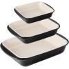 imageTramontina Mae 3Piece Ceramic Porcelain Baking Pans Set Non Stick Casserole Dishes for Oven Rectangular Bakeware for Lasagna Cakes and Loafs CactusBlack