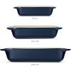 imageTramontina Mae 3Piece Ceramic Porcelain Baking Pans Set Non Stick Casserole Dishes for Oven Rectangular Bakeware for Lasagna Cakes and Loafs CactusCobalt