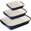 imageTramontina Mae 3Piece Ceramic Porcelain Baking Pans Set Non Stick Casserole Dishes for Oven Rectangular Bakeware for Lasagna Cakes and Loafs CactusCobalt