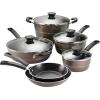 imageTramontina Sicilia 10Piece Non Stick Cookware Set with Glass Lids Aluminum Nonstick Pots and Pans Kitchen Set HazelnutHazelnut