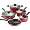 imageTramontina Sicilia 10Piece Non Stick Cookware Set with Glass Lids Aluminum Nonstick Pots and Pans Kitchen Set HazelnutRaspberry