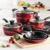 imageTramontina Sicilia 10Piece Non Stick Cookware Set with Glass Lids Aluminum Nonstick Pots and Pans Kitchen Set HazelnutRaspberry