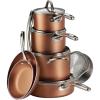 imageTramontina 11Piece Non Stick Cookware Set with Glass Lids HeavyGauge Aluminum Nonstick Pots and Pans Kitchen Set Metallic CopperCopper