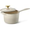 imageTramontina Bestow Enameled Cast Iron Sauce Pan with Lid 25quart Latte with Gold KnobLatte