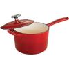 imageTramontina Bestow Enameled Cast Iron Sauce Pan with Lid 25quart Latte with Gold KnobRed