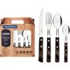 imageTramontina Cutlery Set with Steak Knives 24 Piece Sharp Knife Forks Teaspoons Tablespoons with Wooden Handles Camping Kitchen Rustic Dishwasher Safe 21199905