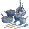 imageTramontina Solara 14Piece Ceramic Non Stick Cookware Set with Lids HeavyGauge Aluminum Pots and Pans Kitchen Set with Nonstick Coating Dishwasher and Oven Safe PurpleBlue
