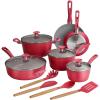 imageTramontina Solara 14Piece Ceramic Non Stick Cookware Set with Lids HeavyGauge Aluminum Pots and Pans Kitchen Set with Nonstick Coating Dishwasher and Oven Safe PurpleRed
