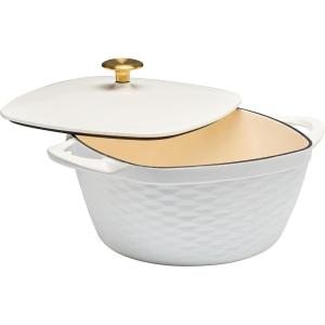 imagePrisma 7 Qt Enameled Cast Iron Covered Square Dutch Oven GrayWhite