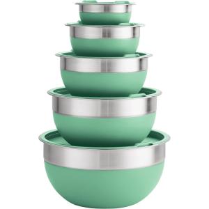 imageTramontina 10 Pc Covered Stainless Steel and Silicone Mixing Bowl Set Mint GreenMint Green
