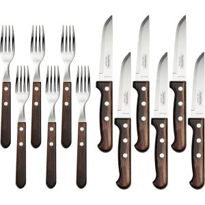 imageTramontina 12 Piece Silverware Set  Dark brown handle utensils set