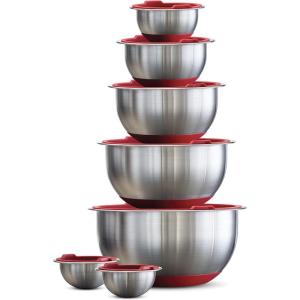 imageTramontina 14piece Stainless Steel Mixing Bowl Set with Red Lids 80202508DS
