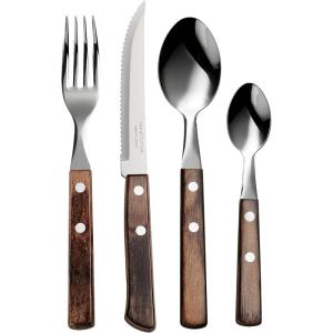 imageTramontina 24 Piece Silverware Set  Dark Brown Handle Utensils Set
