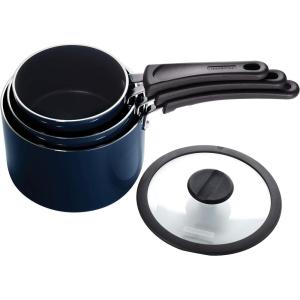 imageTramontina Aluminum Non Stick 6Piece Nesting Sauce Pan Set with Lids  Gray Kitchen Nonstick Cookware Set Dishwasher and Oven SafeNaval