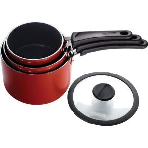 imageTramontina Aluminum Non Stick 6Piece Nesting Sauce Pan Set with Lids  Gray Kitchen Nonstick Cookware Set Dishwasher and Oven SafeRed