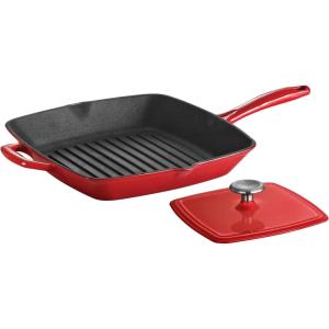 imageTramontina Bestow Enameled Cast Iron Skillet with Lid 10inch Frying Pan RedRed