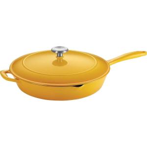 imageTramontina Bestow Enameled Cast Iron Skillet with Lid 10inch Frying Pan RedSunrise