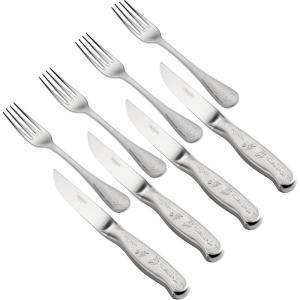 imageTramontina Churrasco 8Piece Silverware Set 5Inch Stainless Steel HighCarbon Blade Pointed Tip Kitchen Steak Knives and Forks DishwasherSafe8piece