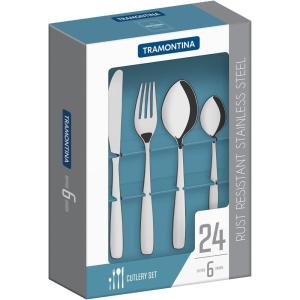 imageTramontina Cutlery Set with Steak Knives 12 Piece Sharp Knife and Fork Set with Wooden Handles Camping Kitchen Rustic Dishwasher Safe 29899199Silver