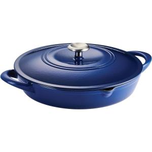 imageTramontina Enameled Cast Iron Tall Dutch Oven Pot with Lid Large 7quart Classic Blue Gold KnobBlue