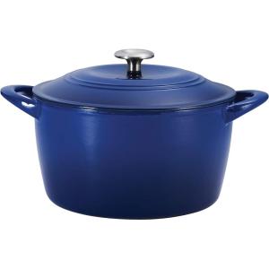 imageTramontina Enameled Cast Iron Tall Dutch Oven Pot with Lid Large 7quart Classic Blue Gold KnobClassic Blue