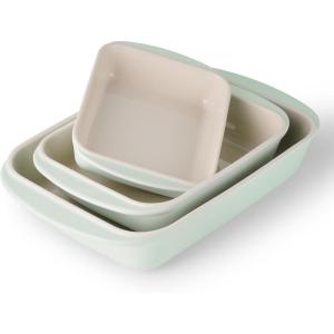 imageTramontina Mae 3Piece Ceramic Porcelain Baking Pans Set Non Stick Casserole Dishes for Oven Rectangular Bakeware for Lasagna Cakes and Loafs CactusMint