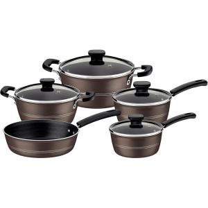 imageTramontina Sicilia 10Piece Non Stick Cookware Set with Glass Lids Aluminum Nonstick Pots and Pans Kitchen Set HazelnutHazelnut
