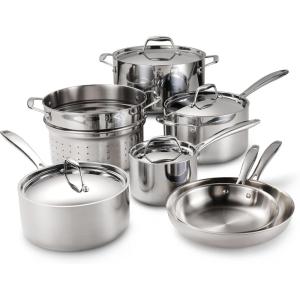 imageTramontina Signature TriPly Clad Stainless Steel 12Piece Cookware Set with Lids Pots and Pans Kitchen Set InductionReady DishwasherSafe NSFCertified Made in Brazil11Piece