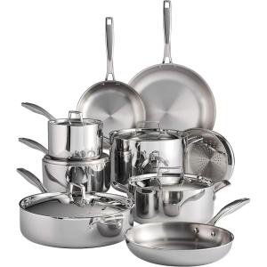 imageTramontina Signature TriPly Clad Stainless Steel 14Piece Cookware Set with Lids Pots and Pans Kitchen Set InductionReady DishwasherSafe NSFCertified Made in Brazil14Piece