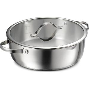 imageTramontina Tempo TriPly Base Stainless Steel 14Piece Cookware Set with Glass Lids Pots and Pans Kitchen Set InductionReady OvenSafe DishwasherSafeBraiser