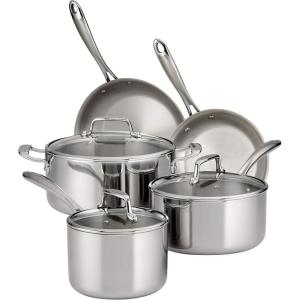 imageTramontina TriPly Clad Stainless Steel 10Piece Cookware Set with Glass Lids Pots and Pans Kitchen Set InductionReady DishwasherSafe Made in BrazilCookware Set