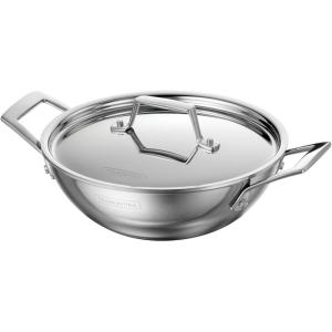 imageTramontina Utsava 4Quart TriPly Clad Stainless Steel Kadai with Lid Large Kadhai Pot for Indian CookingStainless Steel