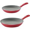 imageTramontina Solara 10 ampamp 12Inch Ceramic Non Stick Frying Pan Set HeavyGauge Aluminum Skillet with Nonstick Coating Dishwasher and Oven Safe Blue 2PackRed