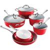 imageTramontina 10Piece Ceramic Non Stick Cookware Set with Lids HeavyGauge Aluminum Pots and Pans Kitchen Set with Nonstick Coating Dishwasher and Oven Safe RedRed