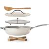 imageTramontina AllinOne Plus Pan Set 5Quart Ceramic Non Stick Cooking Pan with Lid Steamer Insert Bamboo Utensil and Trivet WhiteWhite