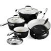 imageTramontina Gourmet Ceramica Deluxe Aluminum Deep Skillet with Lid Non Stick Frying Pan with Ceramic Interior 11inch Metallic Black Made in ItalyCookware Set