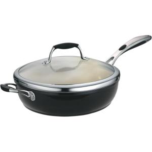 imageTramontina Gourmet Ceramica Deluxe Aluminum Deep Skillet with Lid Non Stick Frying Pan with Ceramic Interior 11inch Metallic Black Made in ItalyDeep Skillet
