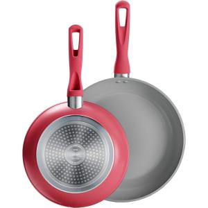 imageTramontina Solara 10 ampamp 12Inch Ceramic Non Stick Frying Pan Set HeavyGauge Aluminum Skillet with Nonstick Coating Dishwasher and Oven Safe Blue 2PackRed