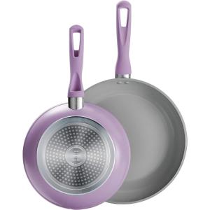 imageTramontina Solara 10 ampamp 12Inch Ceramic Non Stick Frying Pan Set HeavyGauge Aluminum Skillet with Nonstick Coating Dishwasher and Oven Safe Blue 2PackPurple