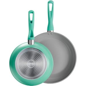 imageTramontina Solara 10 ampamp 12Inch Ceramic Non Stick Frying Pan Set HeavyGauge Aluminum Skillet with Nonstick Coating Dishwasher and Oven Safe Blue 2PackTeal